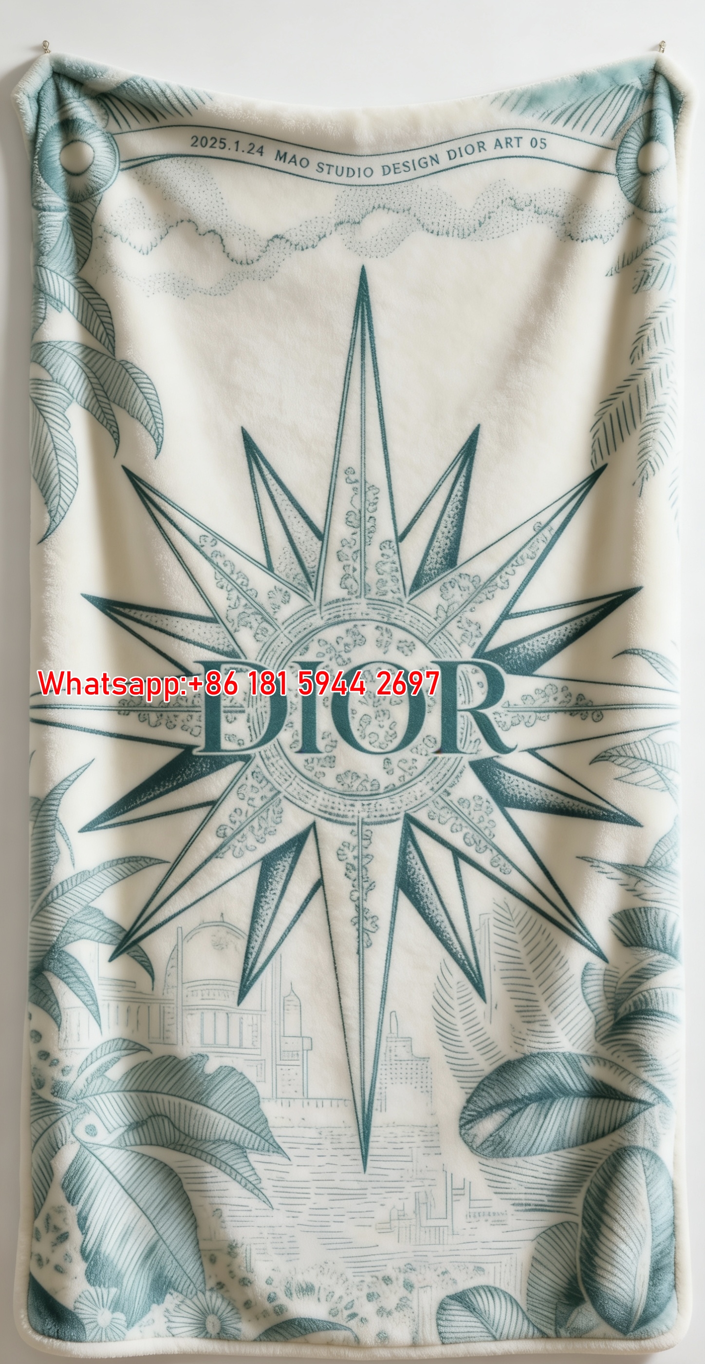 Dior Teal Compass Flannel Sofa Throw Blanket D013